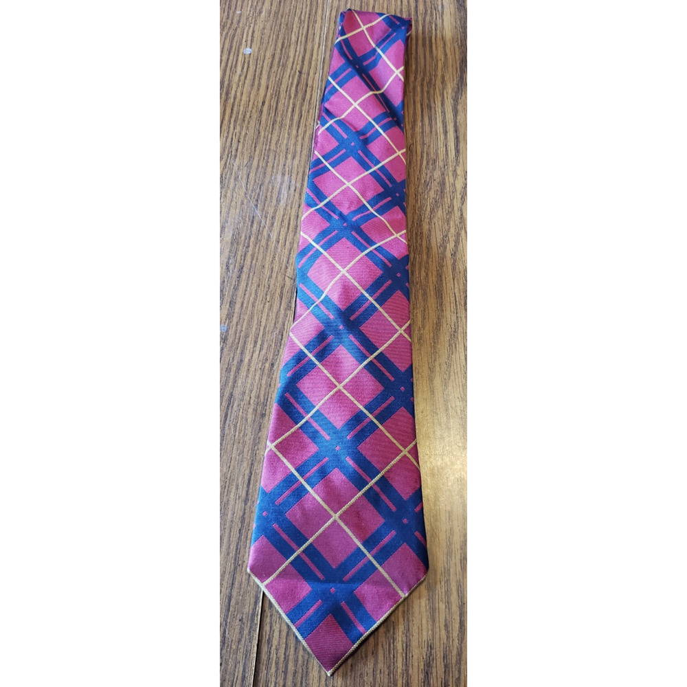 American Living Tie for Men Red and Navy Plaid Check Necktie Tie